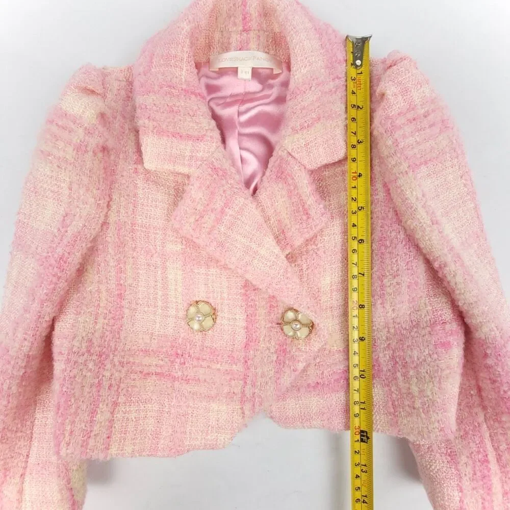NEW LoveShackFancy Girls Tweed Kip Blazer Jacket Wool Puff Sleeve Old Money Pink